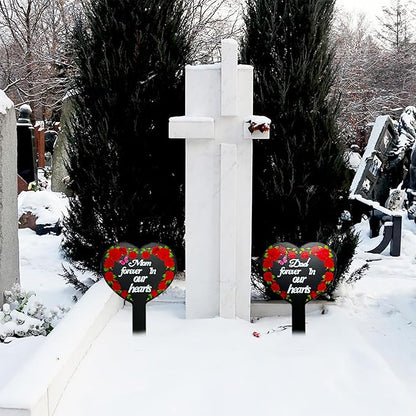 Dad-C Heart Memorial Plaque Cardinals Garden Metal Grave Stake Decoration for Mom Dad Cemetery Outdoors Yard Garden