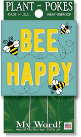 My Word! Bee Happy Wooden Sign for Plants
