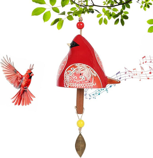 Cardinal Wind Chimes for Outside and Indoor, Ceramic Bird Song Hanging Windchimes, Gifts for Mom, for Rustic Music Garden Backyard Church Decoration Porch Outside Outdoor Festival Memorial Gift