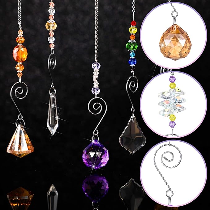 Hicarer 9 Pcs Crystal Suncatchers Hanging Catchers with Chain Colorful Glass Pendant Beads Chandelier Prism Ornament for Window Home Wall Cars Decor Wedding Birthday Anniversary Party Gifts