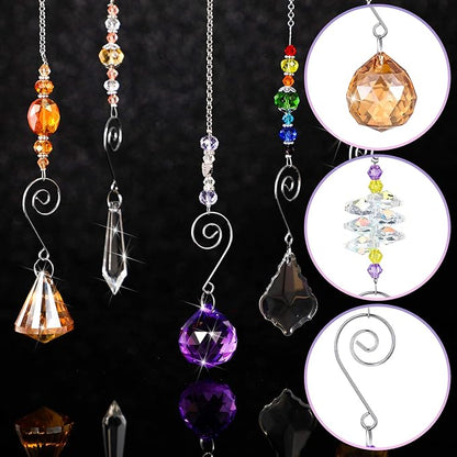 Hicarer 9 Pcs Crystal Suncatchers Hanging Catchers with Chain Colorful Glass Pendant Beads Chandelier Prism Ornament for Window Home Wall Cars Decor Wedding Birthday Anniversary Party Gifts
