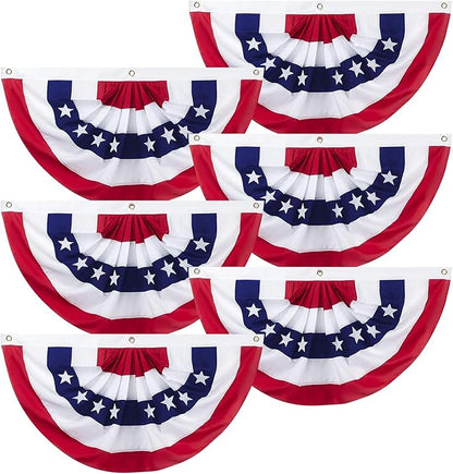 6 Pack American Pleated Fan Flag, 1.5 x 3 Ft Red White and Blue Half Fan Flag Bunting Banner, Patriotic Decor USA Bunting Flags Outdoor Indoor for Porch Garden Memorial Day 4th of July Decorations