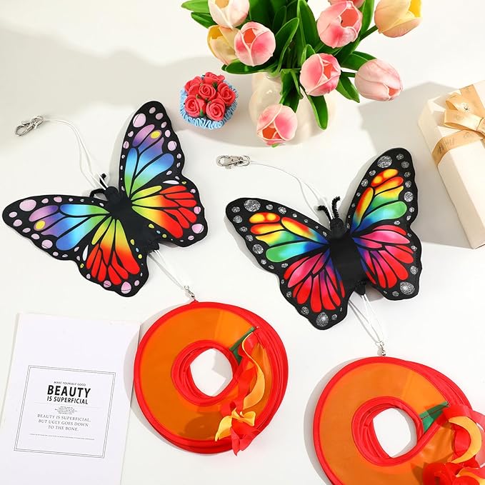 NOVWANG 2 Pack Rainbow Wind Spinners Outdoor, Butterfly Garden Wind Hanging Streamers Decor with Rotating Hook Ribbon Windsock for Patio Yard and Pride Month Celebration Decoration