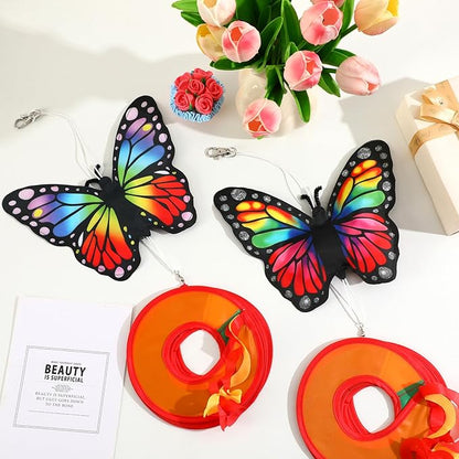 NOVWANG 2 Pack Rainbow Wind Spinners Outdoor, Butterfly Garden Wind Hanging Streamers Decor with Rotating Hook Ribbon Windsock for Patio Yard and Pride Month Celebration Decoration