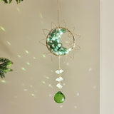 Hanging Sunlight Catcher, Sun & Moon Crystal Suncatcher, Crystal Hanging Ornament, Hanging Crystals for Decoration, Festival Gift, Window Decoration (Green)