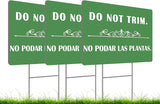3 Pcs 12x8 Inches Corrugated Plastic Do Not Trim Yard Signs with Metal Stakes - Bilingual Plastic Plant Signs or Garden Markers for Outdoor Lawn - Double Sided No Trim or Mow Signs