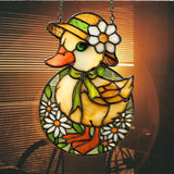 Mosaic Floral Daisy Duck Easter Acrylic Suncatcher Stained Glass Effect Window Car Hanging Christmas Ornament Indoor Outdoor Decor Garden Sun Catcher Panel for Easter Lover for Women Mom Grandma