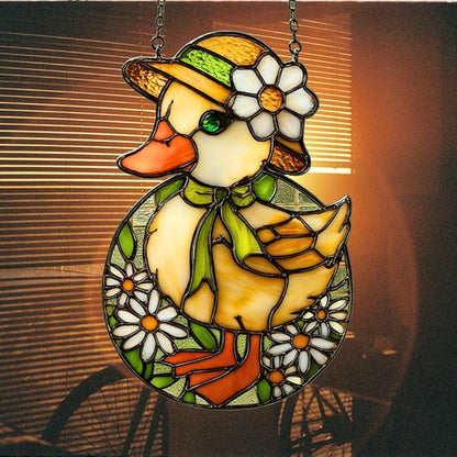 Mosaic Floral Daisy Duck Easter Acrylic Suncatcher Stained Glass Effect Window Car Hanging Christmas Ornament Indoor Outdoor Decor Garden Sun Catcher Panel for Easter Lover for Women Mom Grandma