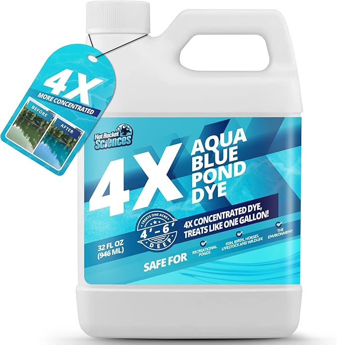 32oz Aqua Blue Pond Dye 4X Concentrate, Lake & Pond Dye Blue for Aqua Colored Water, Ideal Lake Colorant, Aquashade Colorant that Protects Against Sunlight - Ideal for Fish and Wildlife