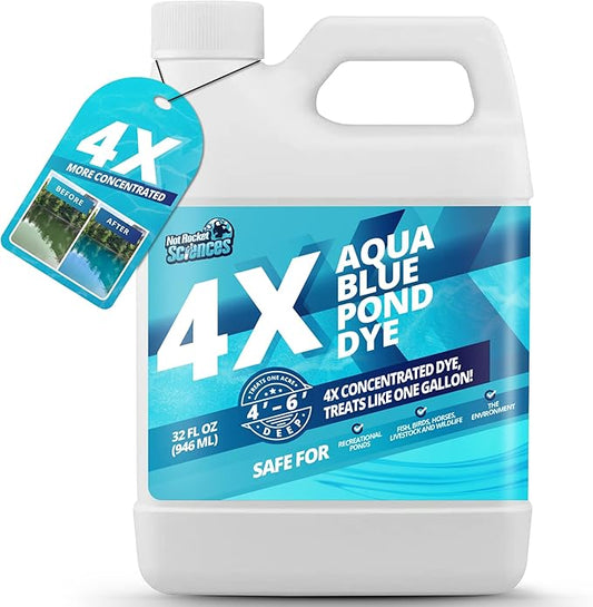 32oz Aqua Blue Pond Dye 4X Concentrate, Lake & Pond Dye Blue for Aqua Colored Water, Ideal Lake Colorant, Aquashade Colorant that Protects Against Sunlight - Ideal for Fish and Wildlife