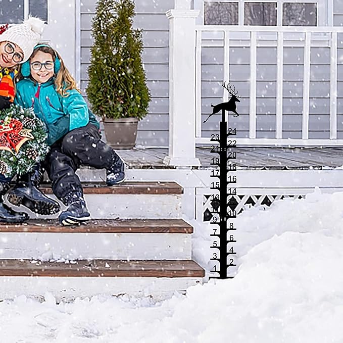 Snow Gauge 24 inch Snowflake - Christmas Holiday Metal Measuring Stick Garden Stakes for Yard, Xmas Rain Gauges Outdoor Decoration
