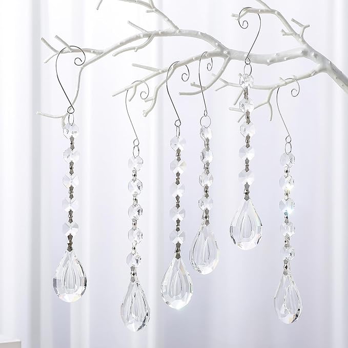 Sun Catchers with Crystals, 6Pcs Hanging Crystals Suncatchers for Windows, Clear Suncatchers Prisms Glass Pendant for Chandeliers, Garden, Christmas Tree Decor