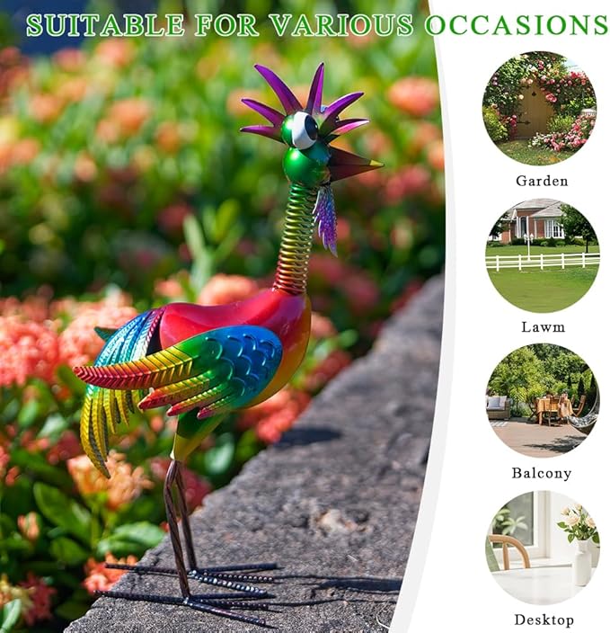 Metal Wacky Rooster Garden Statue, 18'' Rooster Decor Yard Statue Decorations Outdoor, Chicken Yard Art for Outside, Patio, Backyrad, Lawn(Colorful)
