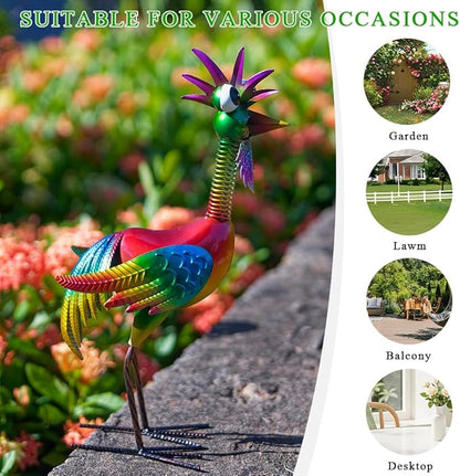 Metal Wacky Rooster Garden Statue, 18'' Rooster Decor Yard Statue Decorations Outdoor, Chicken Yard Art for Outside, Patio, Backyrad, Lawn(Colorful)