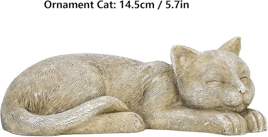 Hapivida Cat Garden Statue Outdoor, 5.5in Mini Cat Figurine Memorial Statue Sleeping Pet Statues Decor Resin Realistics Sculptures Gift