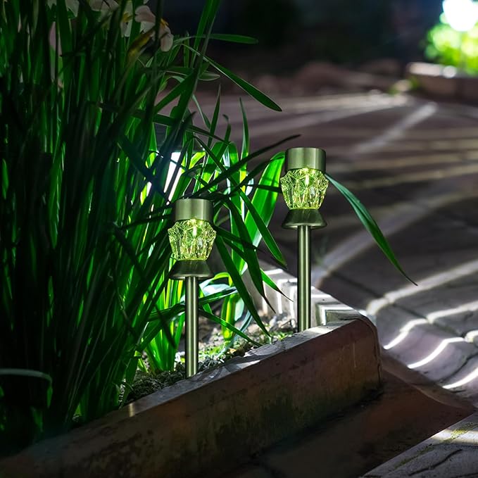 Hemobllo 4pcs Colorful Solar Diamond Design Garden Path Lights Waterproof LED Landscape Lamps for Outdoor Yard and Patio Decoration