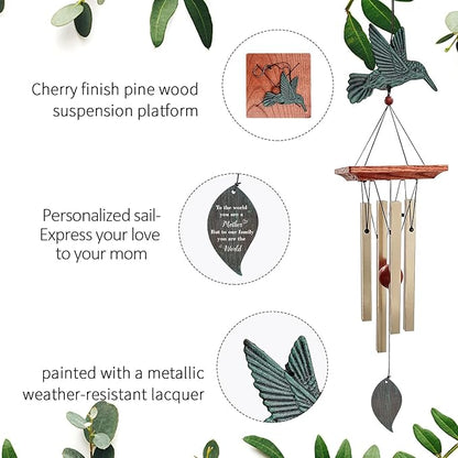 ASTARIN Personalized Wind Chimes for Mother's Day,Customized Wind Chime Outdoor Deep Tone,Hummingbird Wind Chimes,Custom Gift for Mom,Grandma, from Daughter,Son