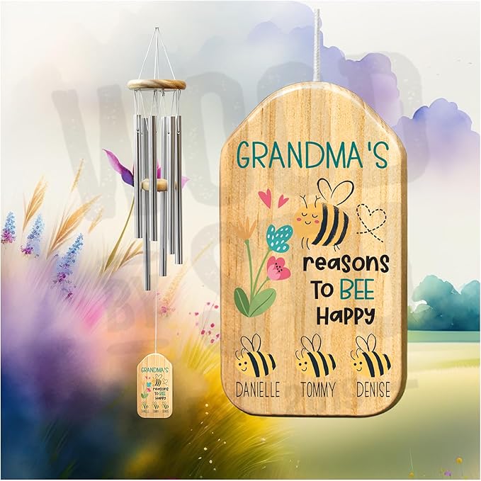 Custom Personalized for Nana – Windchime with Personalization, 24" Outdoor Wind Chimes, Wood & Metal Tubes, Unique Keepsake Grandma and
