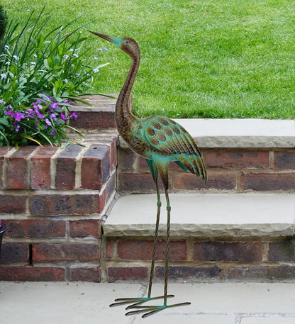Regal Art & Gift Green Patina Crane Metal Statue – Indoor Outdoor Decorative Sculpture for Home & Garden Décor, Weather-Resistant Yard Art Figure for Patio, Lawn - Upward Gaze