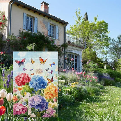 Hydrangea Garden Flag 12x18 Double Sided, Spring Summer Floral Welcome Yard Decor, Farmhouse Outdoor Flag for Lawn Patio Porch