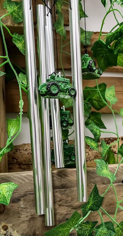 Ebros Gift Old Fashioned Vintage Country Agricultural Farm Green Tractor Model Resonant Relaxing Wind Chime Patio Garden Accent of Rustic Countryside Farming Cottage Theme