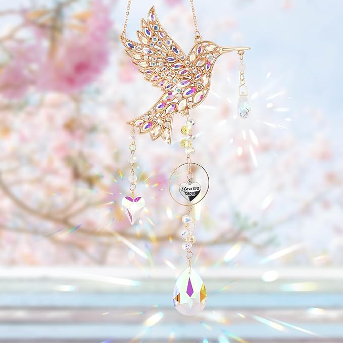 Hummingbird Gifts for Mom, Mom Gifts for Mothers Day Birthday from Daughter, Sun Catchers Indoor Window Outdoor Garden, Spring Home Decor Hummingbird Gift for Women Mother Grandma Bird Lovers