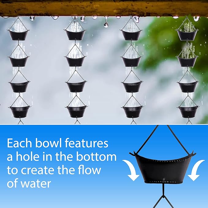 RainChains Pacific Boat Cup Rain Chain 8.5ft Iron Heavy Rain Chains for Gutters Premium Decorative