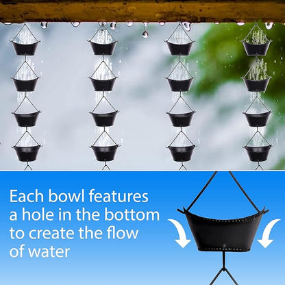 RainChains Pacific Boat Cup Rain Chain 8.5ft Iron Heavy Rain Chains for Gutters Premium Decorative