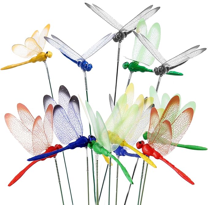 Tuxiaobu 12 Pcs Dragonfly Garden Decor Stakes - Fake Dragon Fly Floral Picks Cake Party Dragonflies Decorations - 3D Dragon Fly for Indoor Outdoor Flower Pot Thanksgiving Christmas Whimsical Gifts