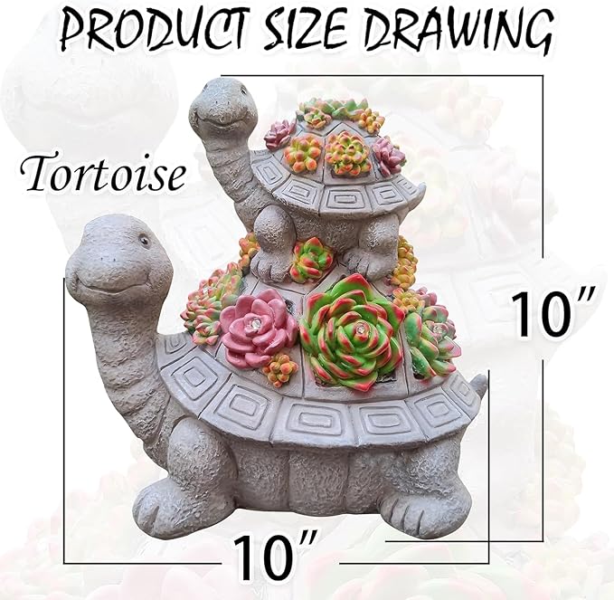 Solar Turtle Garden Outdoor Statues with Succulent and 7 LED Lights, Lawn Decor Tortoise Statue for Patio, Balcony Outdoor Figurines Solar Light， Unique Birthday Gifts for Mom,