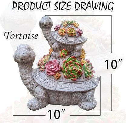 Solar Turtle Garden Outdoor Statues with Succulent and 7 LED Lights, Lawn Decor Tortoise Statue for Patio, Balcony Outdoor Figurines Solar Light， Unique Birthday Gifts for Mom,