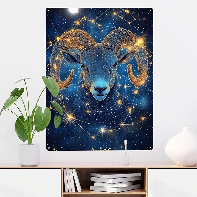 Aries of the Zodiac Signs,Metal tin sign,Exquisite plaque poster wall art decor,for living room,cafe,Yard,Patio,Bedroom,pub,club,Charming Artwork for Astrology Lovers,12x16 inch