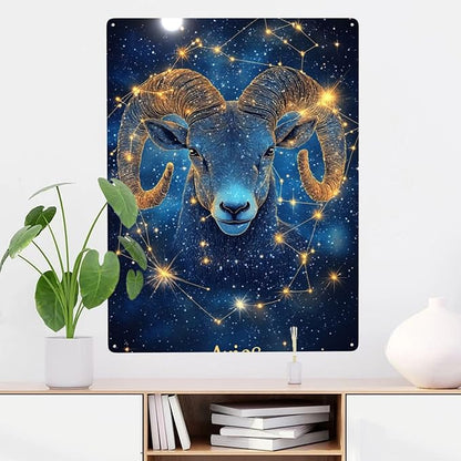 Aries of the Zodiac Signs,Metal tin sign,Exquisite plaque poster wall art decor,for living room,cafe,Yard,Patio,Bedroom,pub,club,Charming Artwork for Astrology Lovers,12x16 inch