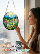 Stained Glass Window Hanging, Wildflowers Plant Scenery Suncatcher for Door Home Decor,Valley Sunrise Sun Catcher Ornament Mother's Day Birthday Gifts for Women Men Mom 6.3 in