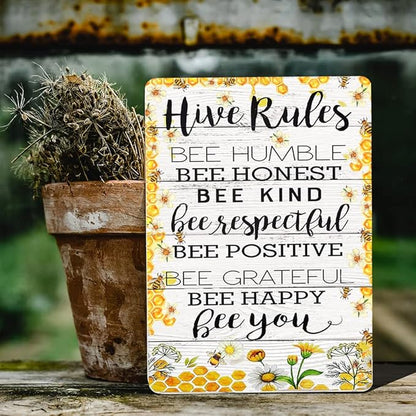 Vintage Bumble Bee Farm Hive Sign - Tin Metal Signs, 8x12 Inch, Kitchen Wall Decor