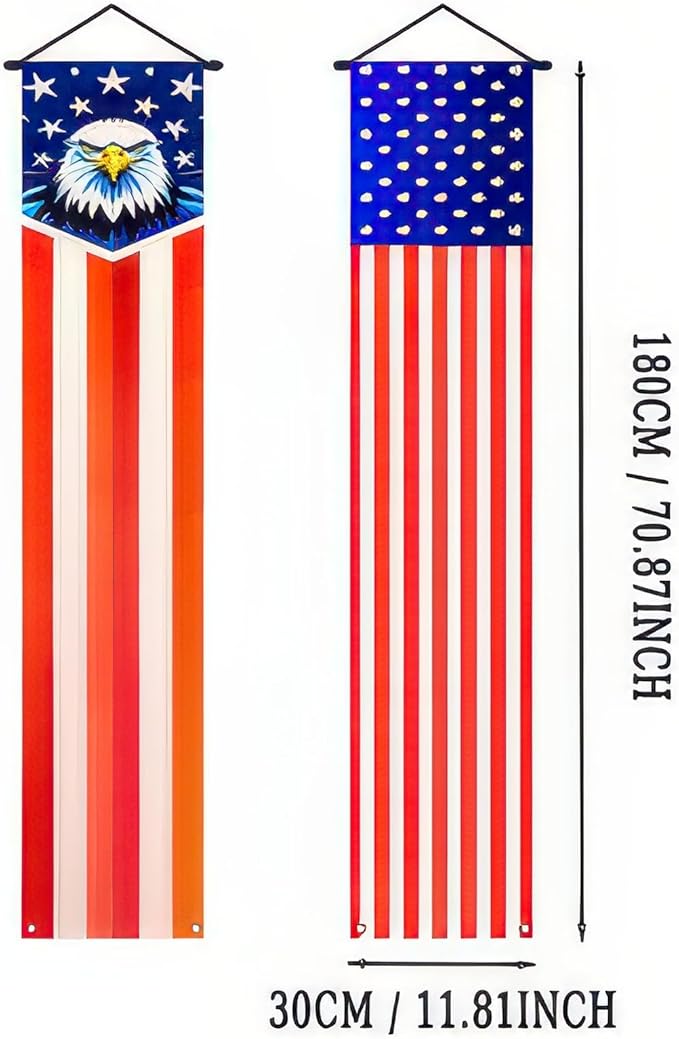 BlissYard 4th of July Decorations 2Pcs Patriotic Decor Door Banner American Flag Banner USA Independence Banners Hanging Porch Signs for Memorial Day Veterans Day Labor Days for Yard Indoor Outdoor Supplies