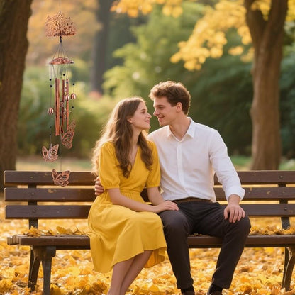 Wind Chimes for Outside, Butterfly & Flower Metal Wind Chimes with Aluminum Tubes for Garden Patio Yard Outdoors Home Decor Birthday Memorial & Housewarming Women Mom Gift Decoration