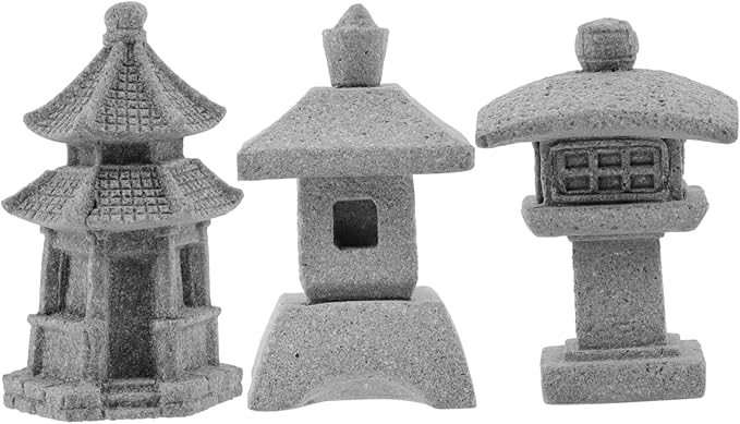 POPETPOP 3pcs Miniature Pavilion Statue Garden Decor for Bonsai Landscape Sandstone Garden Ornaments for Decoration