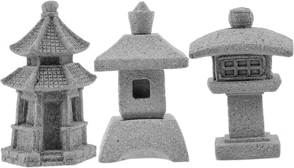 POPETPOP 3pcs Miniature Pavilion Statue Garden Decor for Bonsai Landscape Sandstone Garden Ornaments for Decoration