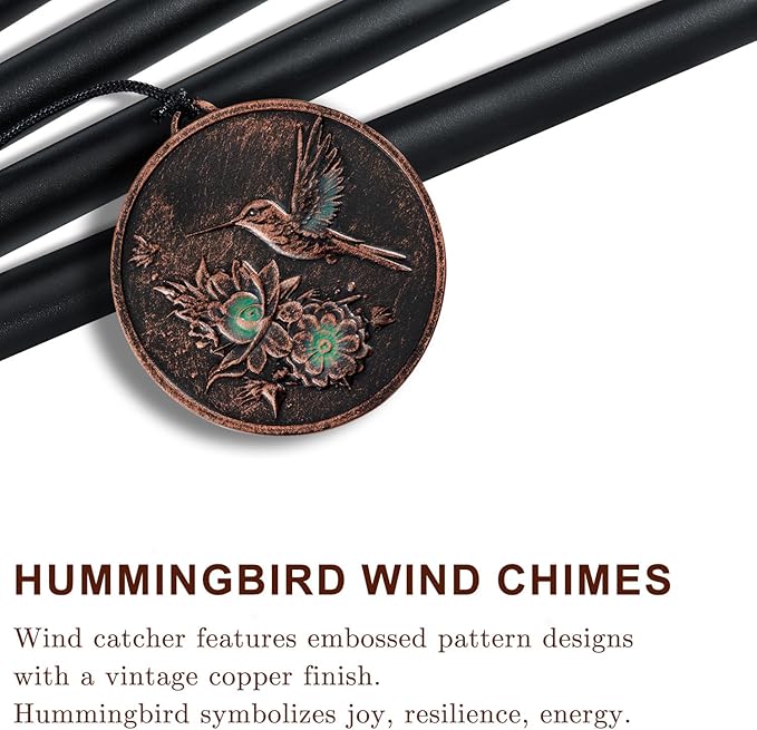Wind Chimes for Outside, Vintage Hummingbird Deep Tone Wind Chime Outdoor Clearance, Patio Porch Balcony Decoration, Garden Hanging Decor Gifts for Women Mom Grandma (32" Hummingbird)