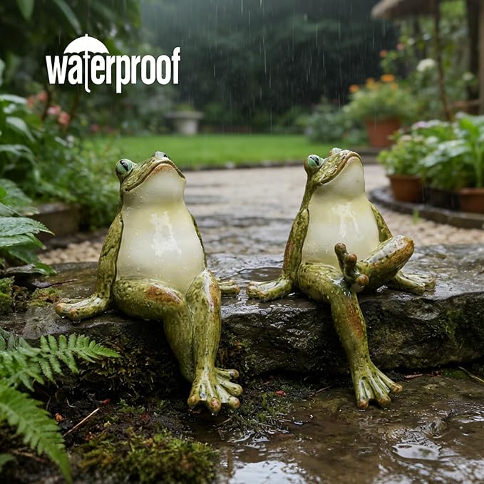 Braxio Frog Statue Outdoor Garden Decor - 2-Pack Sitting Frog Sculptures for Patio, Yard, Plant Pot, Cute Cartoon Frog Figurines Home Decor Gift, Resin Art Ornament 4.2 x 4.5 x 5.2 Inches