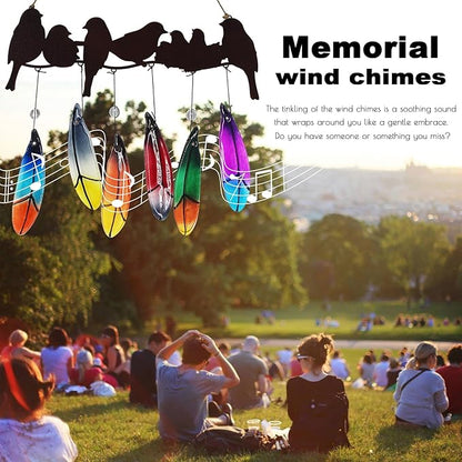 Glass Wind Chime for Outside Metal Bird Yard Art Colored Glass Memorial Wind Chimes for Mom Loved One Gifts