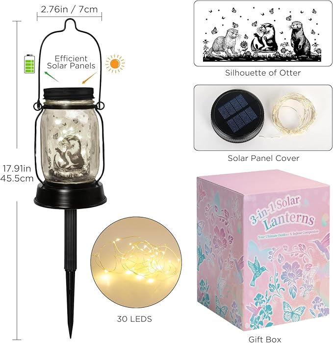 kyoryuger Otter Gifts for Women/Men River Otter Lovers Solar Lantern Mom Birthday, Mothers Day, Animal Solar Garden Decoration Outside for Yard, Patio,Backyard,Porch