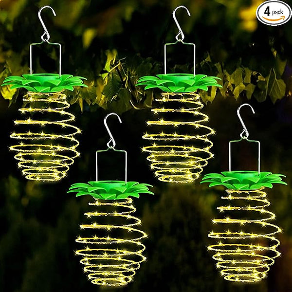 4Pack Solar Pineapple Lights Outdoor,60LED , Waterproof Hanging Pineapple Lanterns, Outdoor Pineapple Waterproof Lights Pathway Yard Lawn Walkway Decoration, Warm White (Upgraded)