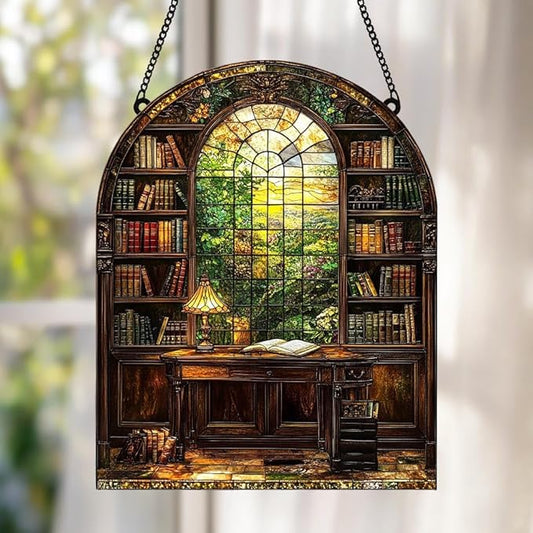 Bookshelf Acrylic Suncatcher Window Hanging Faux Stained Glass Bookish Decor Librarian Teacher Room Decor Gift