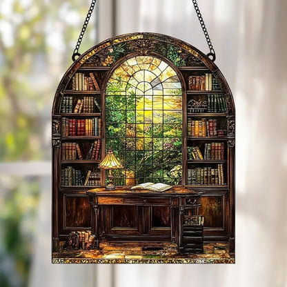 Window Bookshelf Acrylic Suncatcher, Bookish Suncatchers for Window Hanging Ornament, Art Garden Decor for Book Lover Reader Bookworm, Gifts for Mother's Day, Mom, Grandma, Wife, Women, Nana
