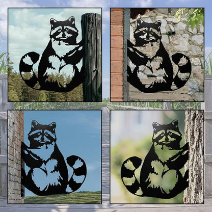WADORN Metal Raccoon Garden Fence Decor, Raccoon Silhouette Decorative Farmhouse Statue Backard Wall Decor Cute Animal Yard Art Garden Stake for Garden Yard Patio Park Home Outdoor Decorations