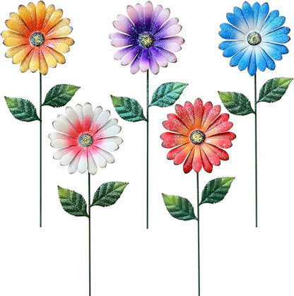 5Pack Metal Flowers for Outside，16.5 Inch Metal Flowers Decorative Garden Stakes for Spring Decor, Shaking Head Yard Art Garden Decorations for Outdoor Lawn Porch Pathway