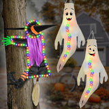 Crashing Witch into Tree Halloween Outdoor Decoration with 2 Pack 43‘’ Hanging Ghost Light Up Ghost Decorations, Halloween Decor for Yard Garden Porch