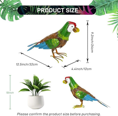 Metal Parrot Garden Statues Outdoor Decor, Parrot Outdoor Sculptures Yard Art Decoration for Patio Lawn Fence Backyard, Gift for Women Moms Grandmas